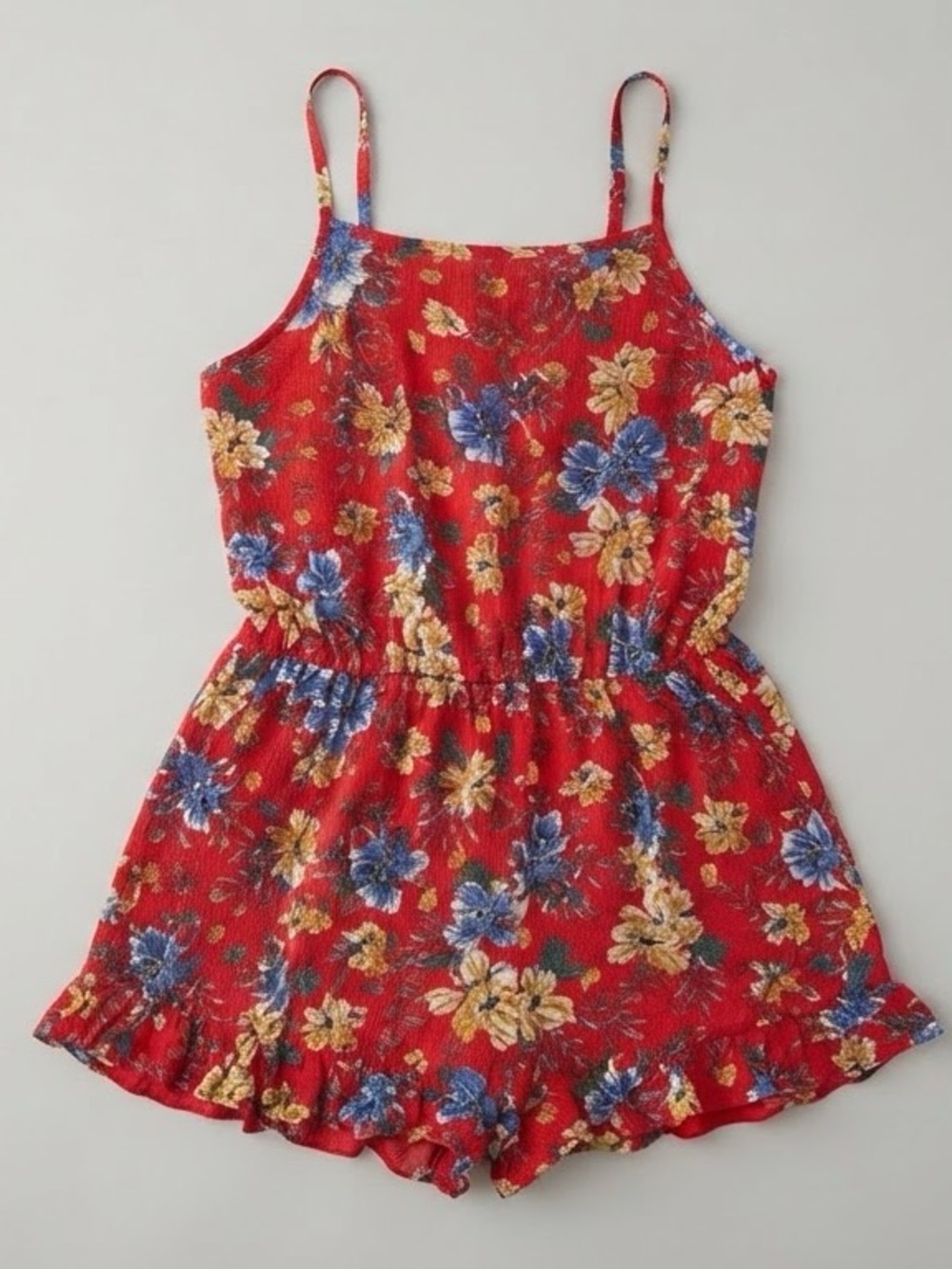 one clothing Red Floral Spaghetti-Strap Romper